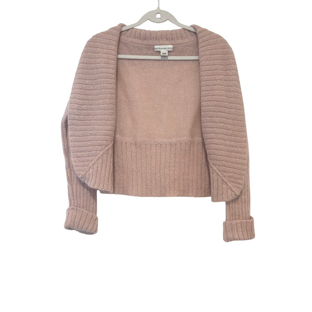 Bryn Walker sz L mohair/nylon pink open front cardigan sweater N